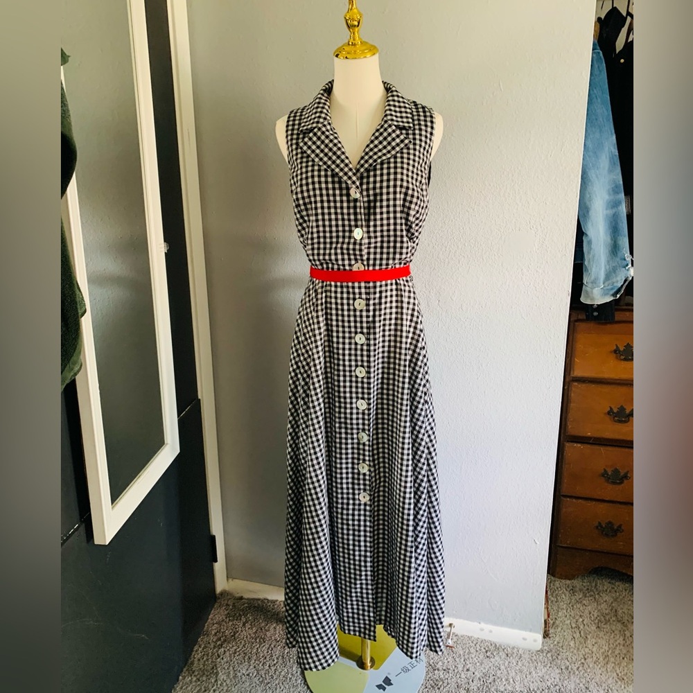 B&W gingham button down maxi dress